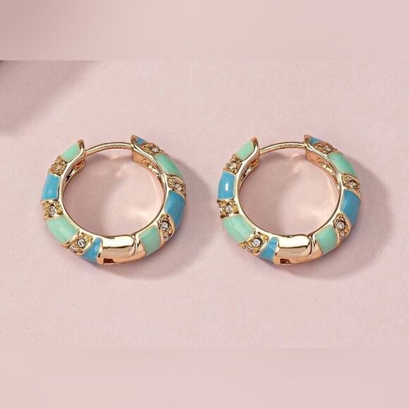 Boho blue enamel hoop earrings N561 - Picture 1 of 3